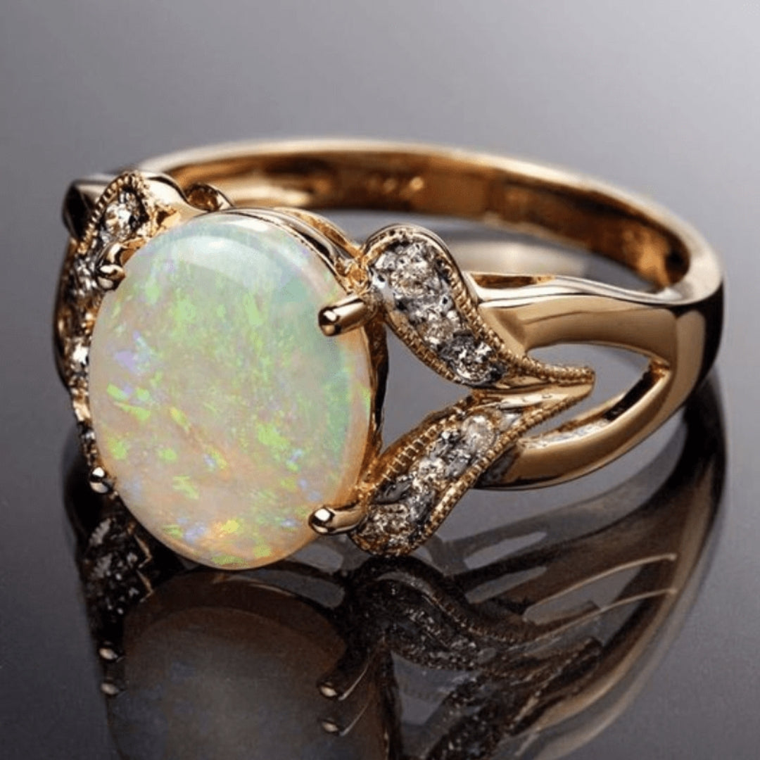 Retro Golden Zirconia Opal Ring