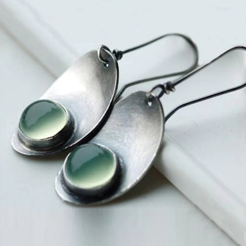 Retro Green Inlaid Crystal Earrings