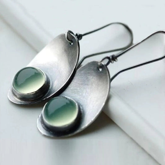 Retro Green Inlaid Crystal Earrings