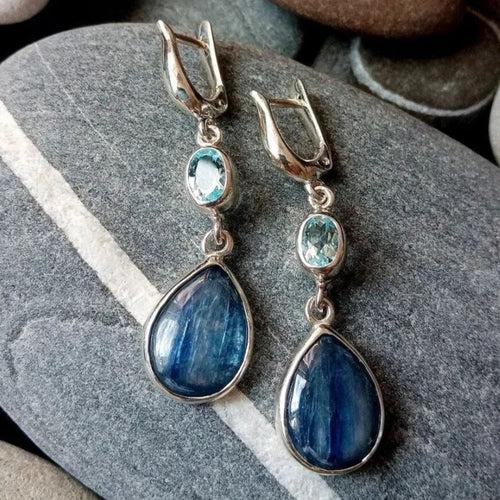 Retro Blue Gemstone Dangle Earrings