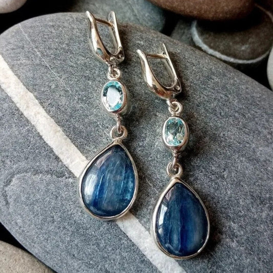 Retro Blue Gemstone Drop Earrings