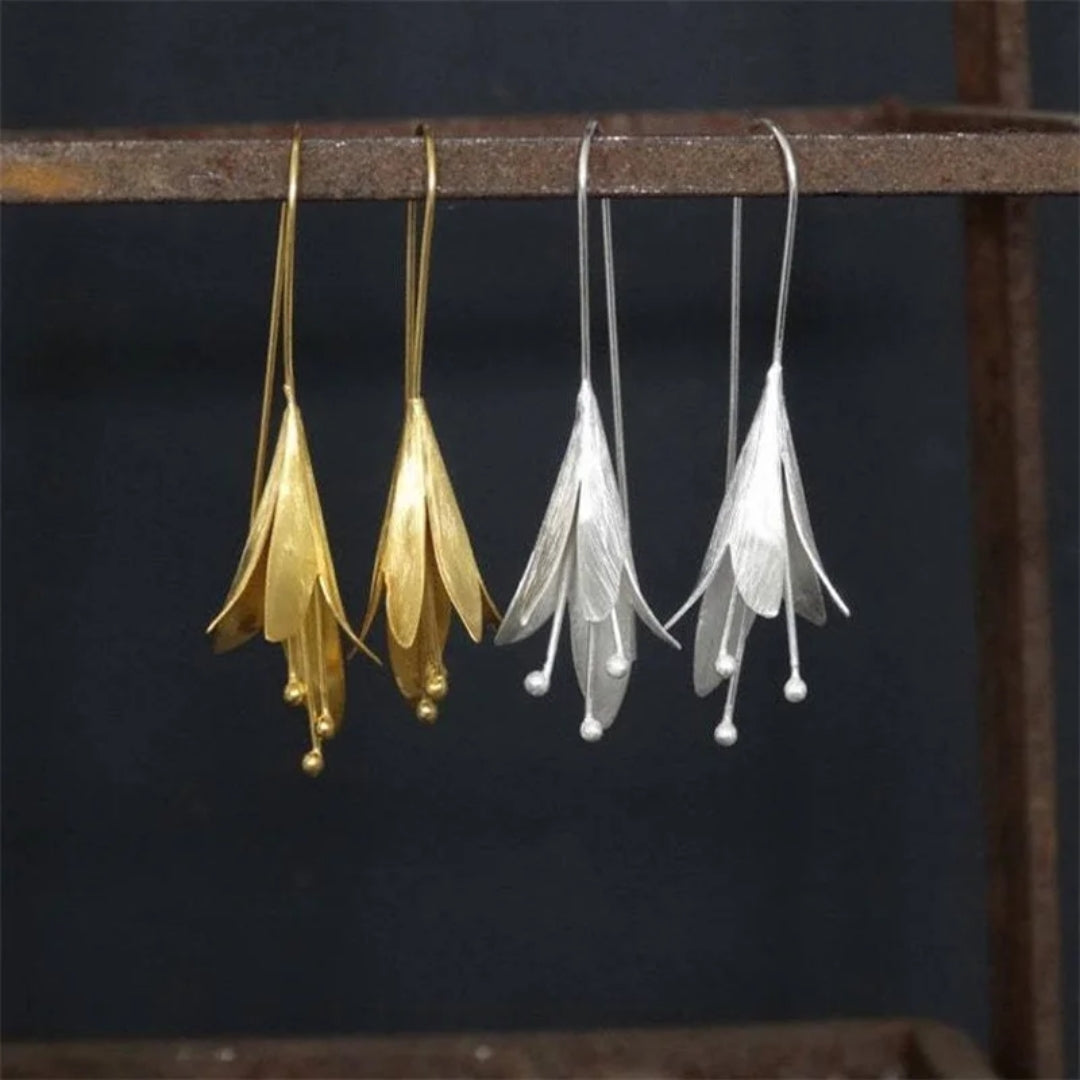 Retro Gold and Silver Lotus Earrings