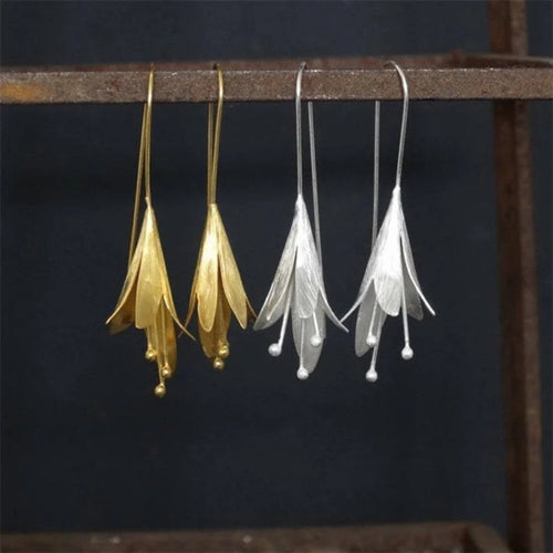 Retro Gold and Silver Lotus Earrings