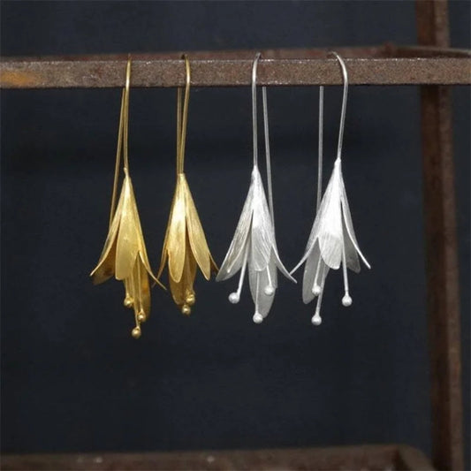 Retro Gold and Silver Lotus Earrings