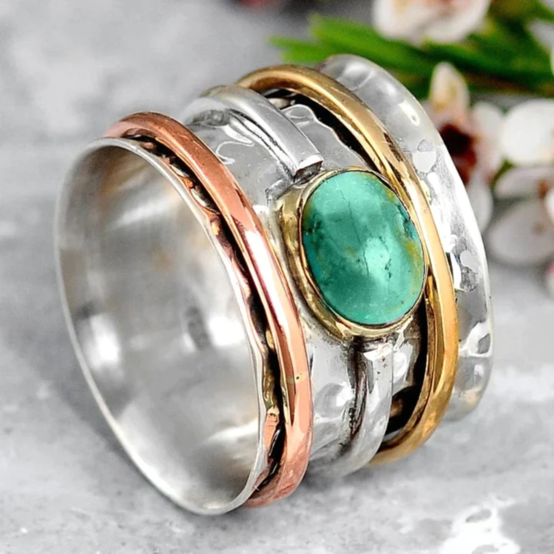 Coco - Retro Gold and Silver Ring Featuring Turquoise