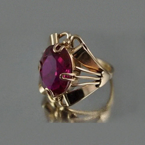 Antique Golden Garnet and Zirconia Ring