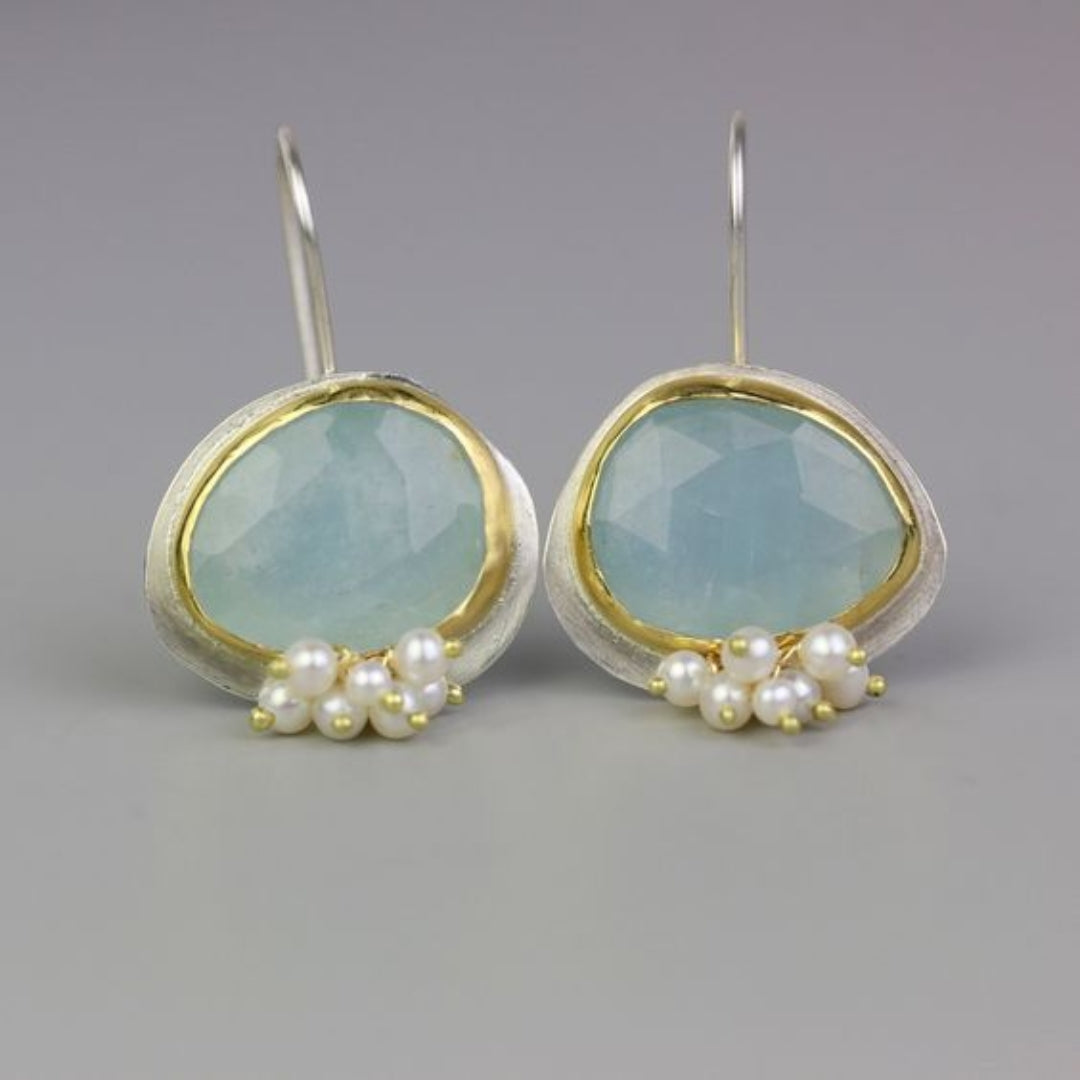 Retro Sky Blue Gemstone Earrings
