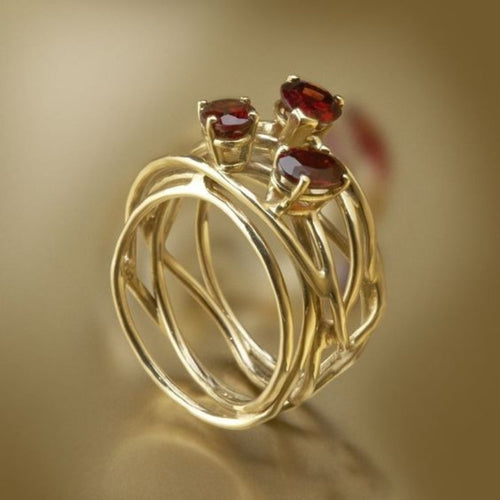Classic Golden Thin Ring with Vintage Red Zirconia