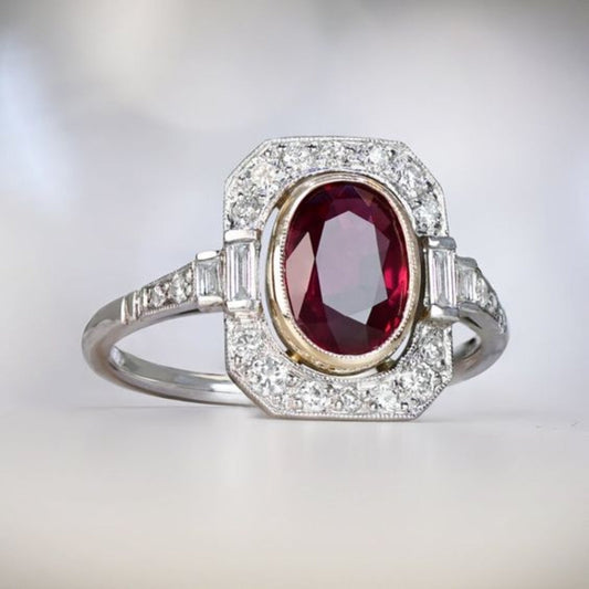 Classic Silver Ring with Vintage Red Zirconia