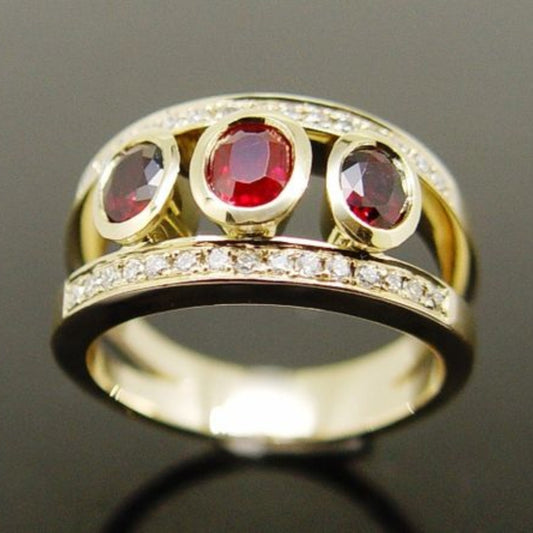 Classic Gold Ring with Vintage Red Zirconia