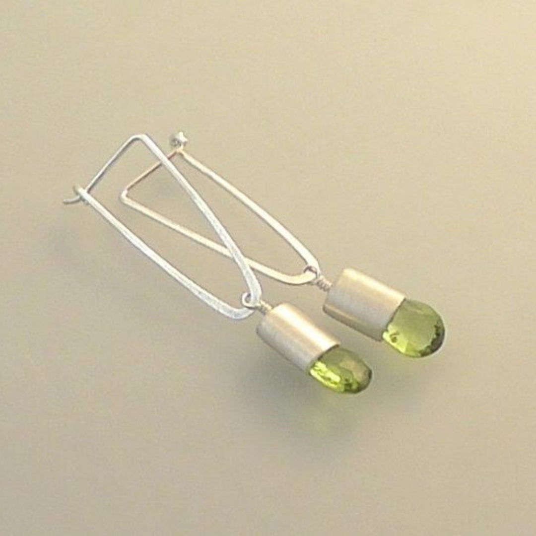 Retro Olive Crystal Drop Earrings in Silver