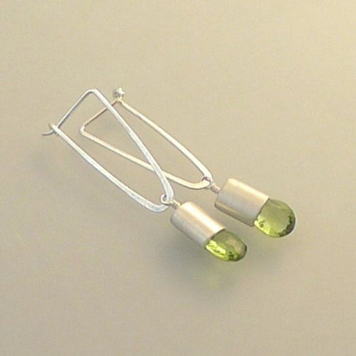 Retro Olive Crystal Drop Earrings in Silver