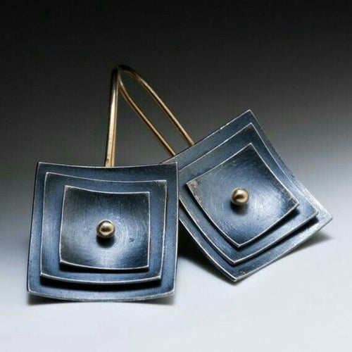 Retro Blue Square Earrings