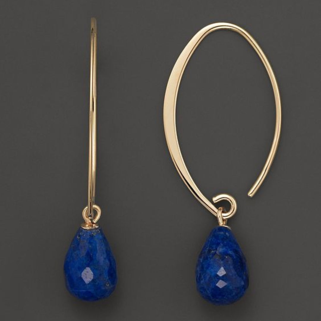 Retro Blue Crystal Gold Earrings
