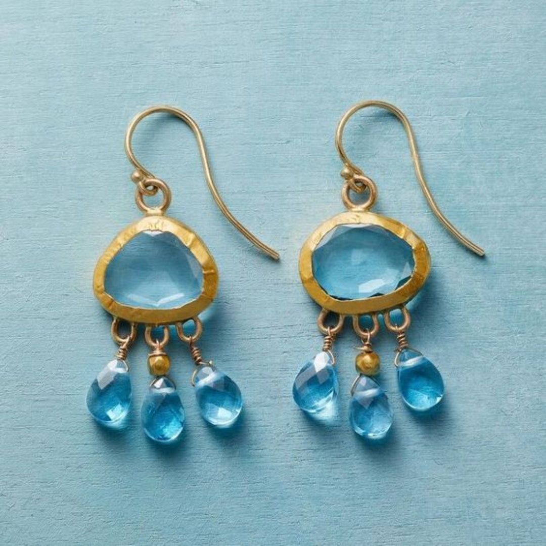 Retro Blue Stone Rain Drop Earrings
