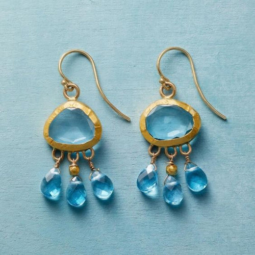 Retro Blue Stone Rain Drop Earrings