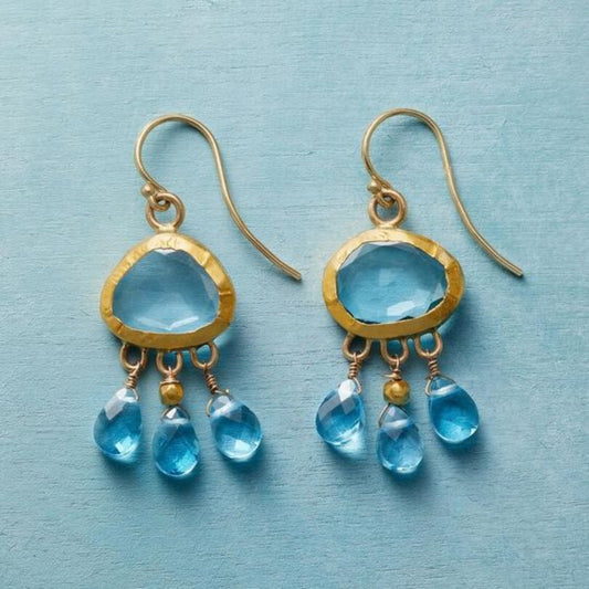 Retro Blue Stone Rain Drop Earrings