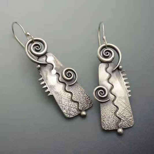 Retro Silver Rectangular Spiral Earrings