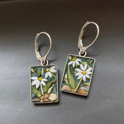 Retro Rectangular Floral Earrings