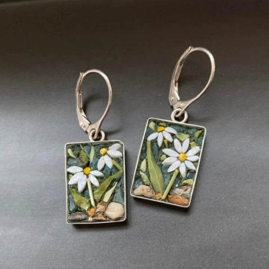 Retro Rectangular Floral Earrings