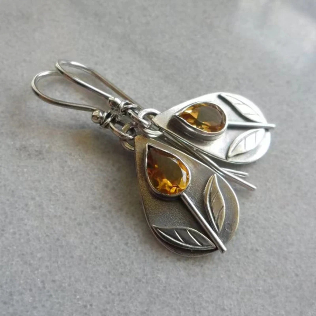 Retro Orange Crystal Floral Earrings