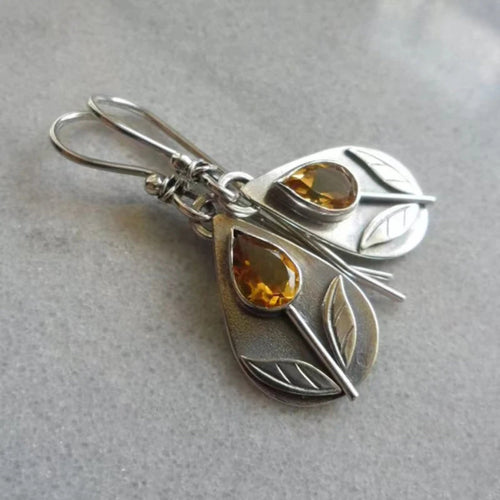 Retro Orange Crystal Floral Earrings