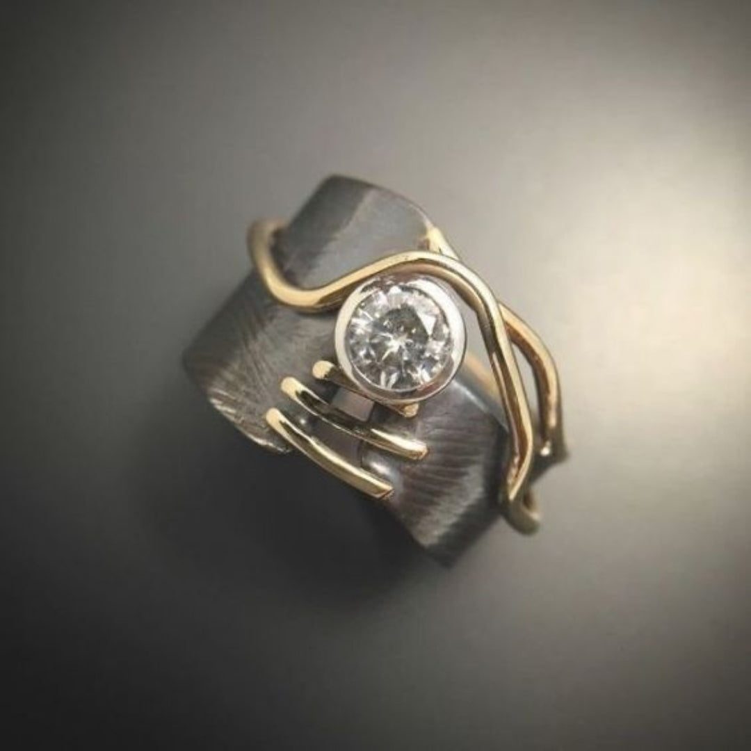 Antique-Inspired Dark Ring with Zirconia Accents