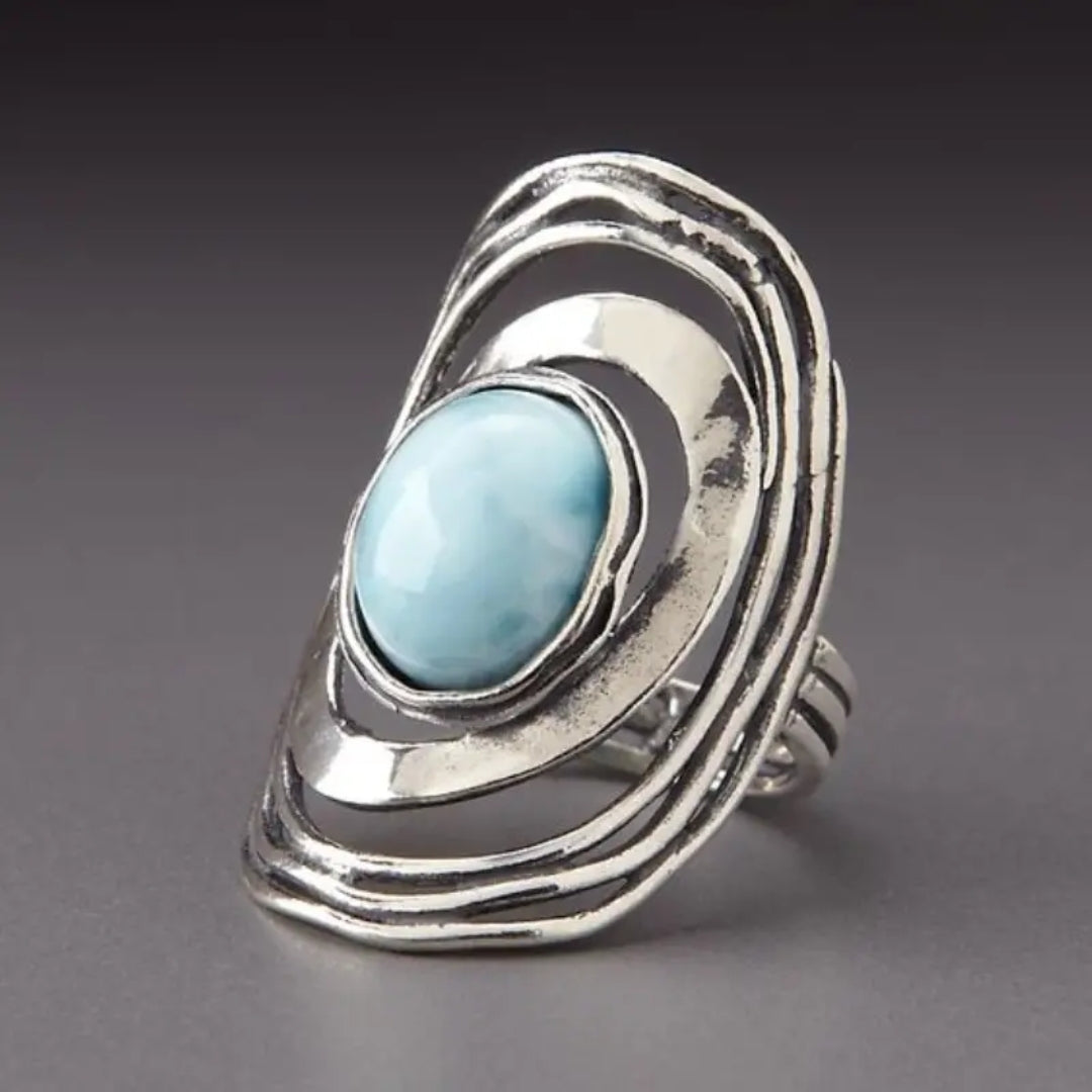 Retro Blue Inlaid Stone Spiral Ring