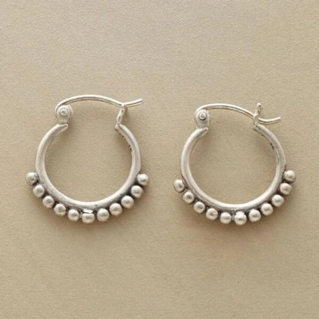 Retro Silver Beaded Hoop Earrings