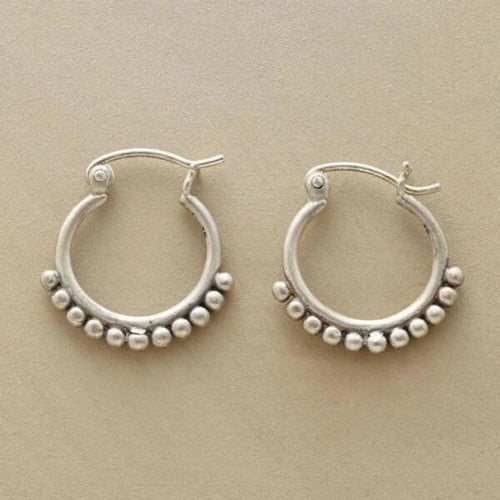 Retro Silver Beaded Hoop Earrings