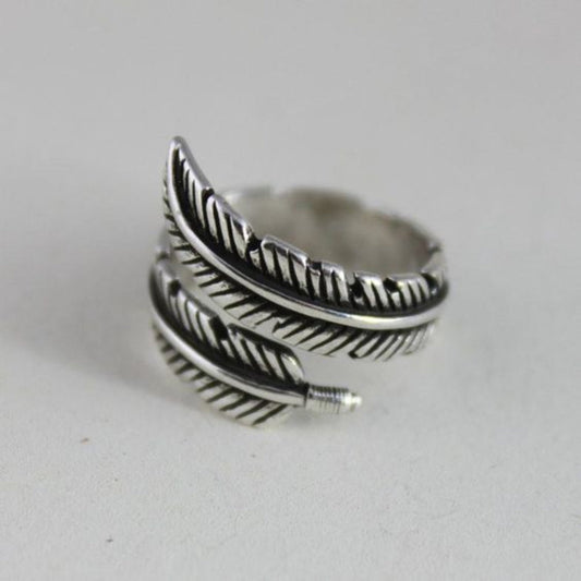 Retro Feather Design Open Silver Ring