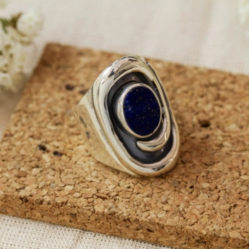 Antique Dark Inlaid Stone Silver Ring