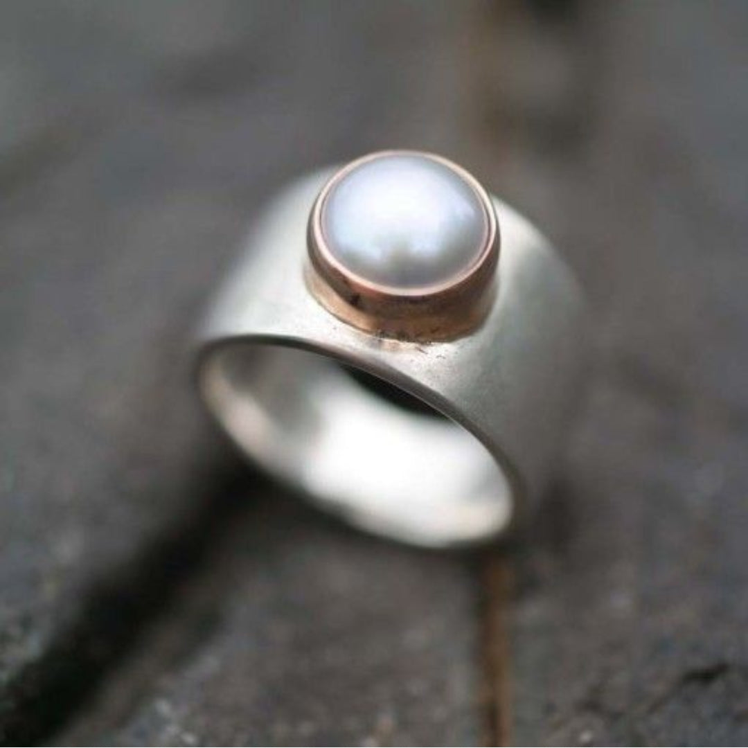 Classic Silver Ring with Vintage Pearl