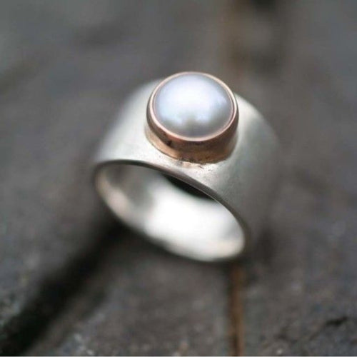 Classic Silver Ring with Vintage Pearl