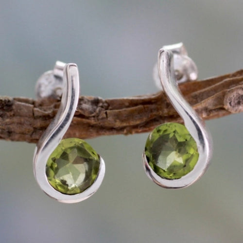 Retro Olive Zirconia Silver Earrings