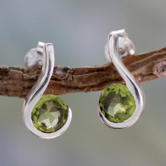 Retro Olive Zirconia Silver Earrings