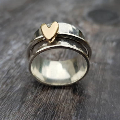 Mely - Silver Ring with Golden Heart Accent