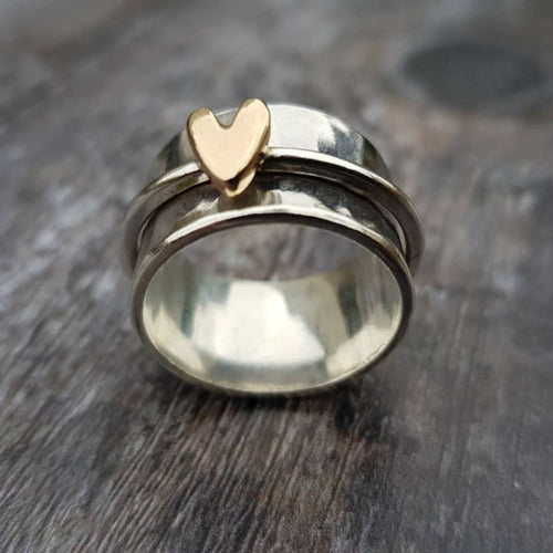 Mely - Silver Ring with Golden Heart Accent