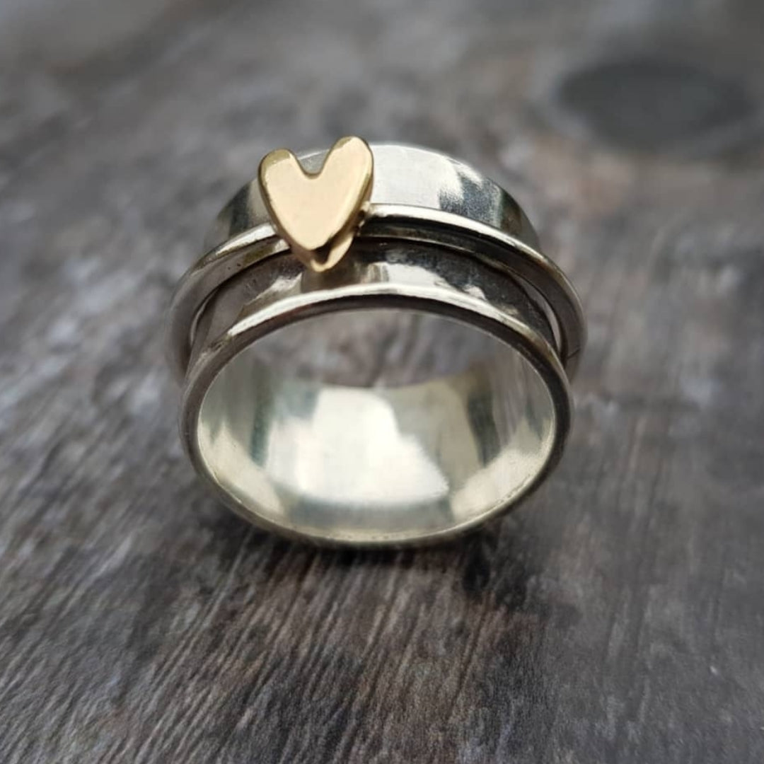 Classic Golden Heart Silver Ring - Buy One, Get One Free!