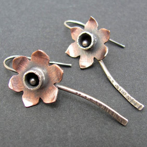 Antique Silver and Brown Floral Earrings