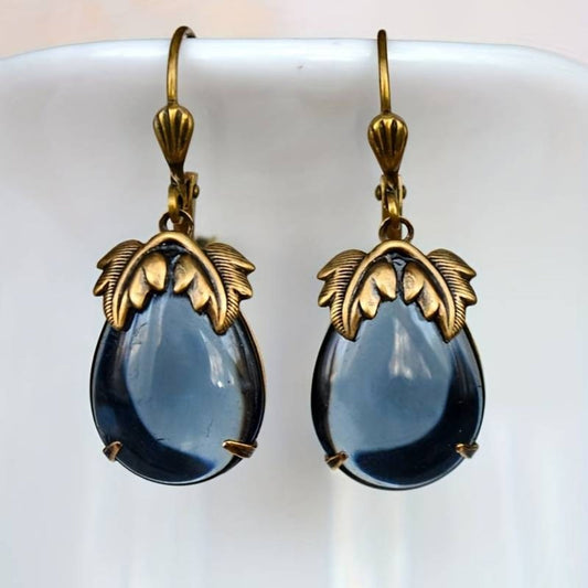 Antique-Inspired Gold Earrings with Blue Crystal Drops
