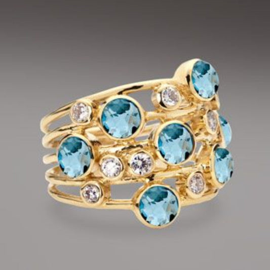 Retro Blue Inlaid Zirconia Gold Ring