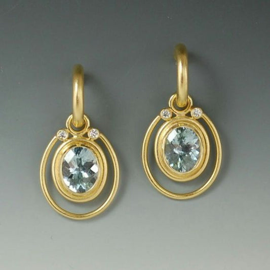 Antique Blue Crystal Inlaid Gold Earrings