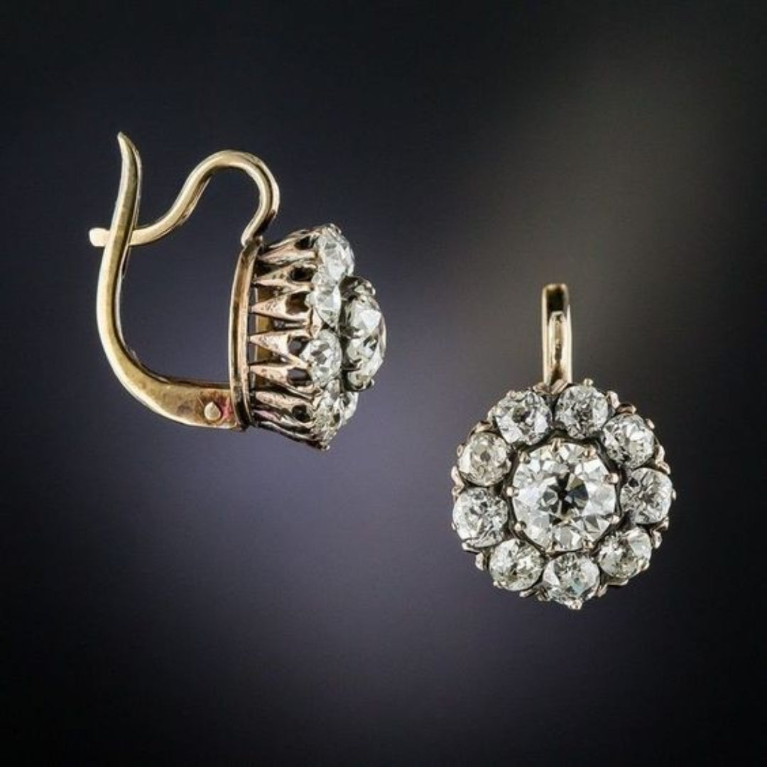 Classic Gold Earrings with Inlaid Vintage Gems