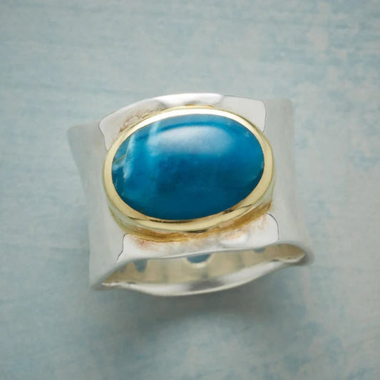 Antique Silver Ring with Blue Oval Gemstone
