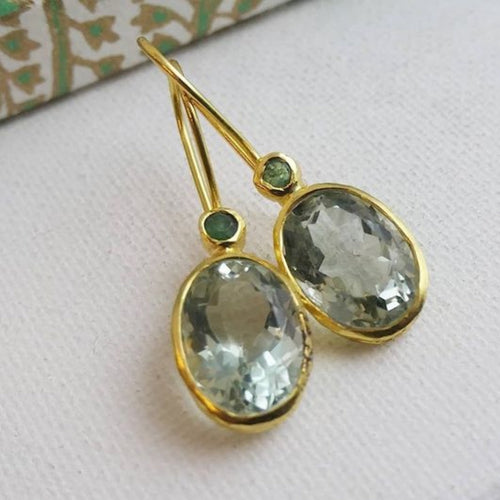 Retro Olive Green Glass and Gold Earrings