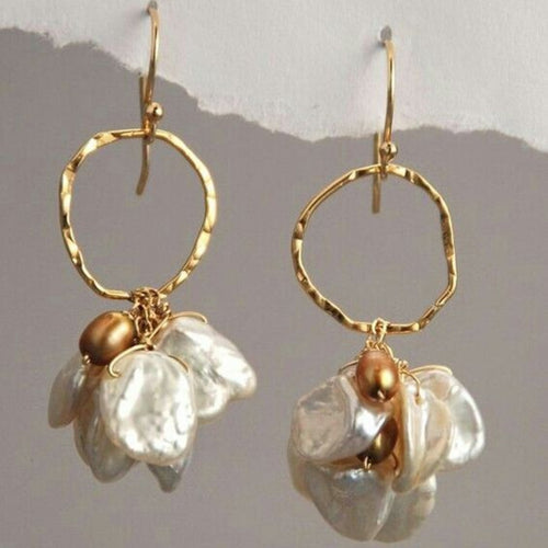 Golden Vintage Flower Earrings with Dangling Pearls