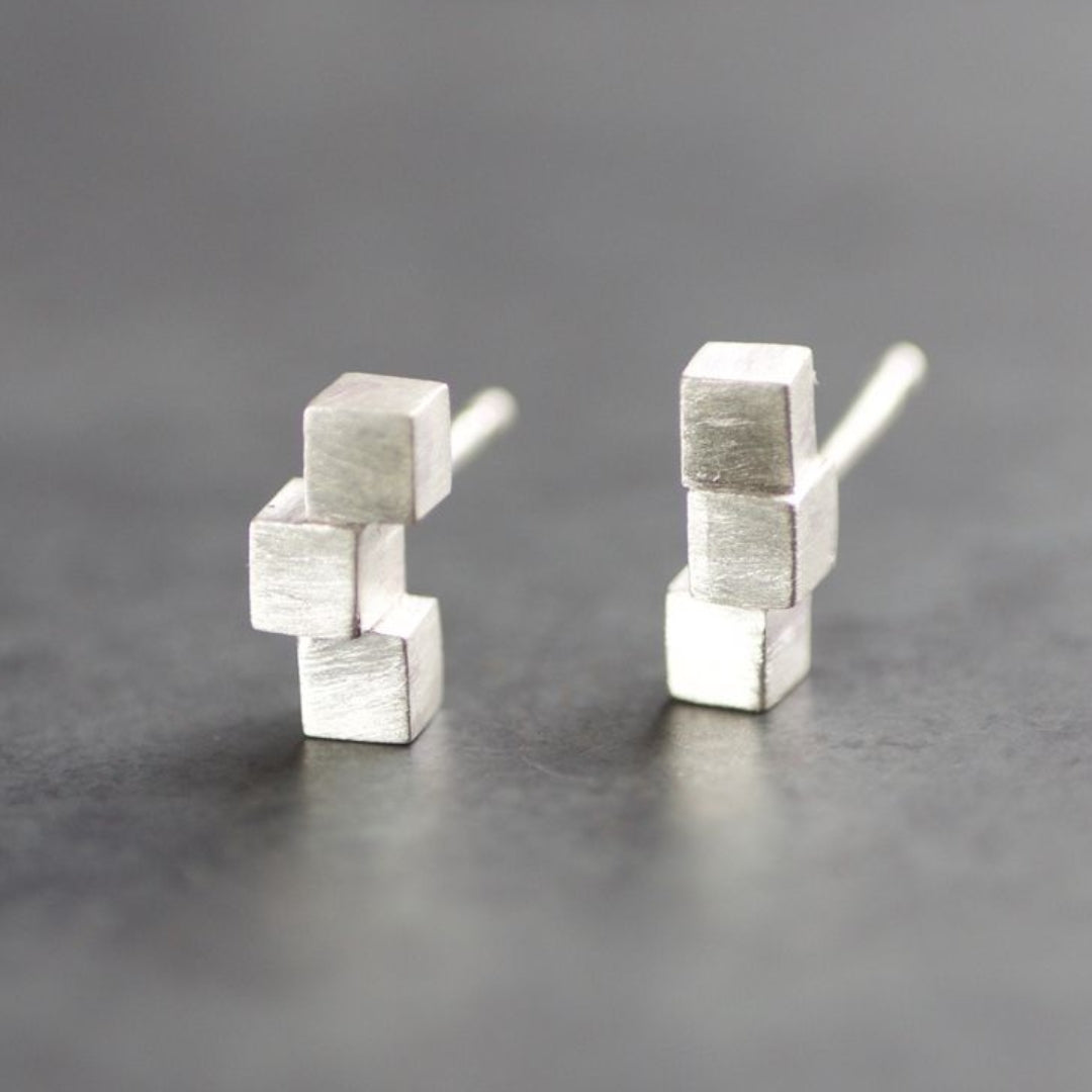Retro Silver Cube Earrings