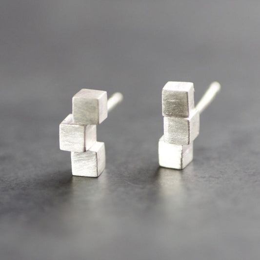 Retro Silver Cube Earrings
