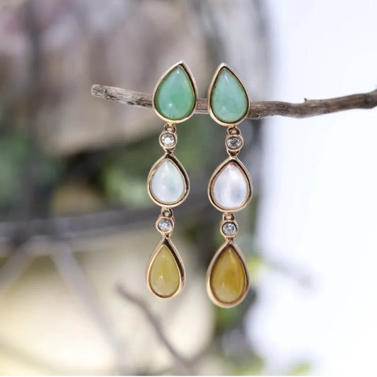 Retro Nature-Inspired Stone Drop Earrings